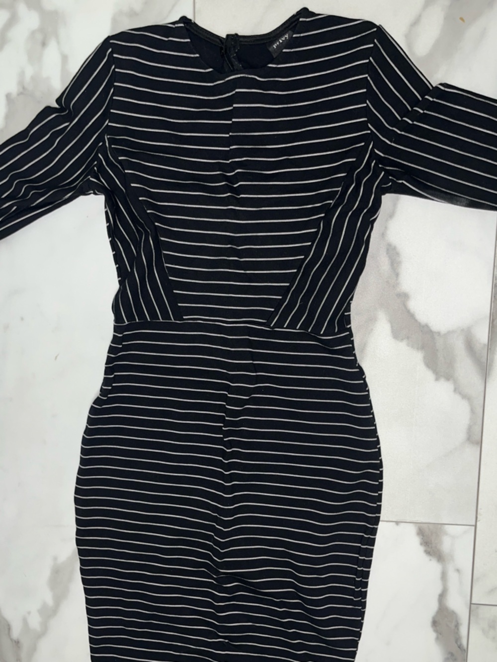 privy Black and White Striped Long Sleeve Bodycon Dress